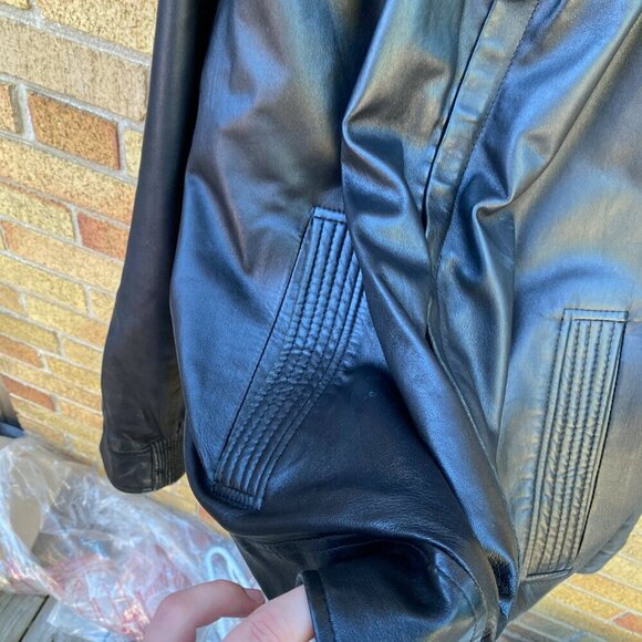 Vintage 1980s Hugo Boss Leather Jacket W/ Lampo Zipper Large Black - Picture 15 of 16
